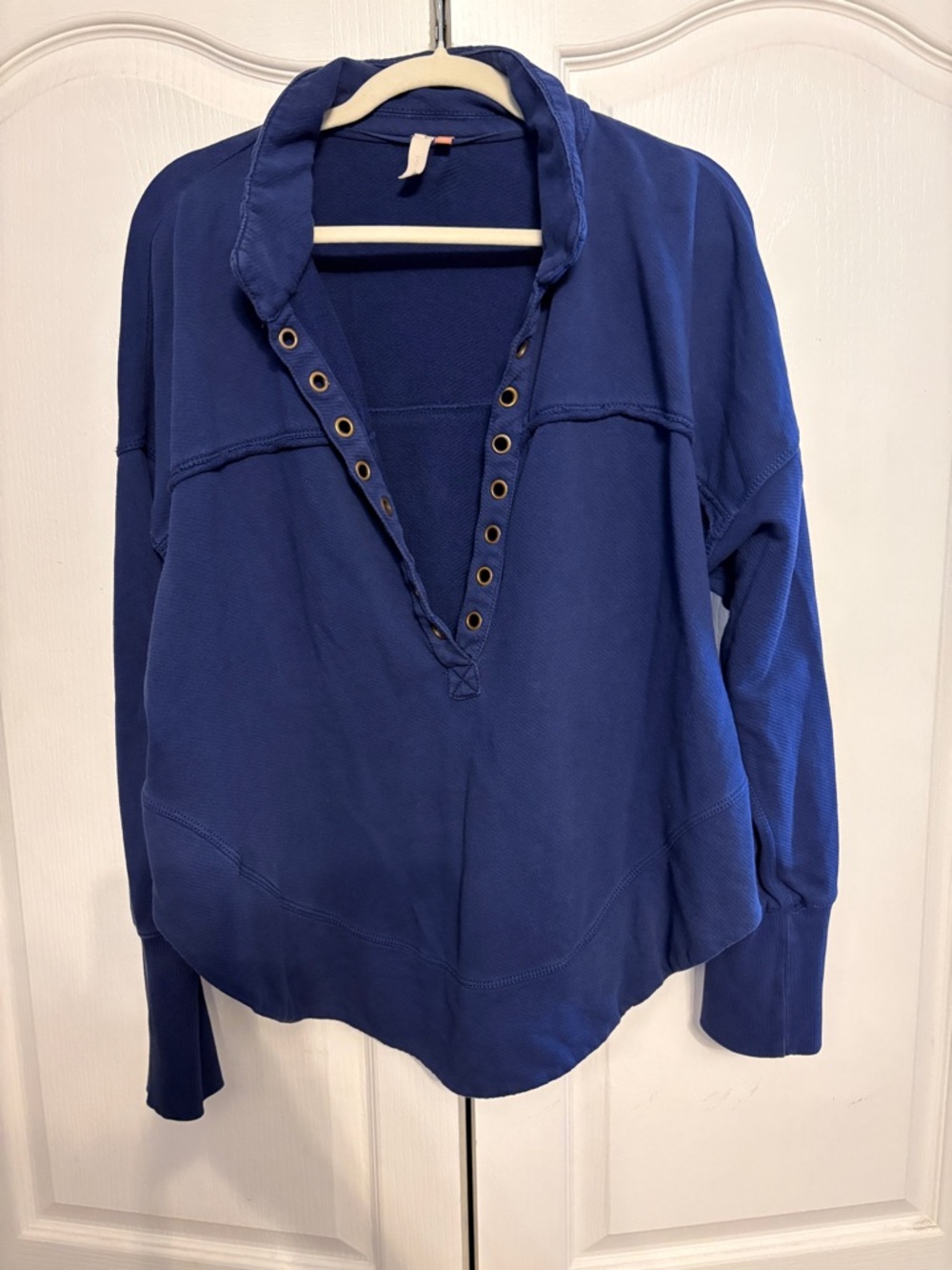 Pilcro Navy Blue Pullover with Grommet V-Placket
